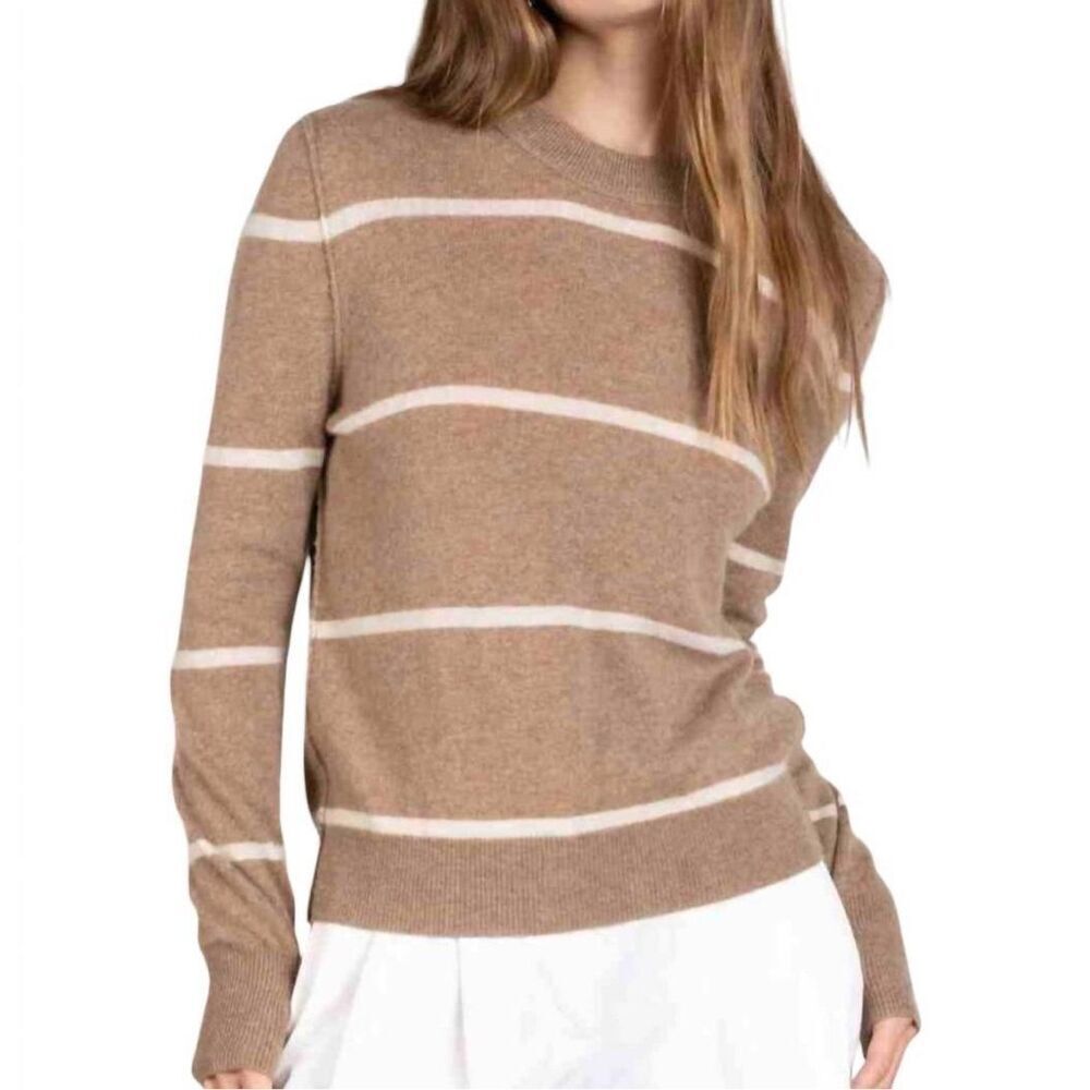 PARRISH LA‎ Cashmere Striped Syd Sweater In Brown Small